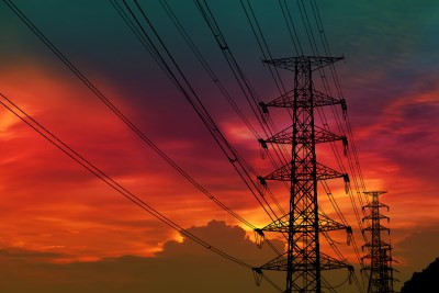 Powerlines with Dark Sunset background